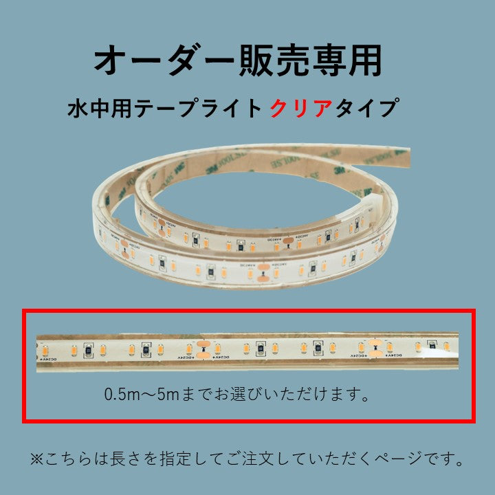 【オーダーセット商品】水中用テープライト クリアタイプ 3000K ケーブル5m付き